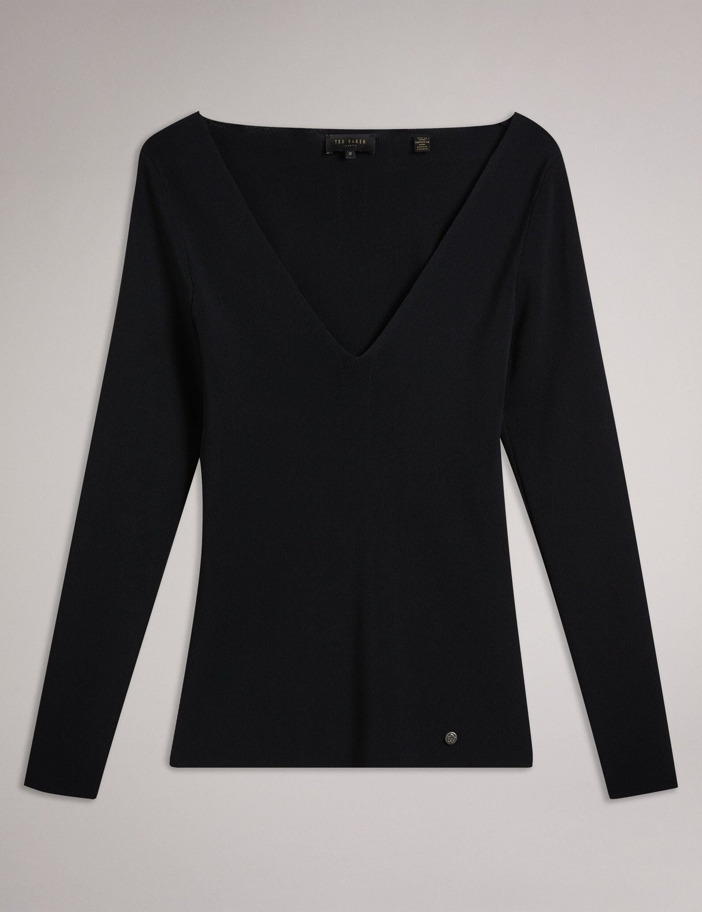 Ted Baker CILESTE - Fitted V-Neck Long Sleeve Knit Top BLACK