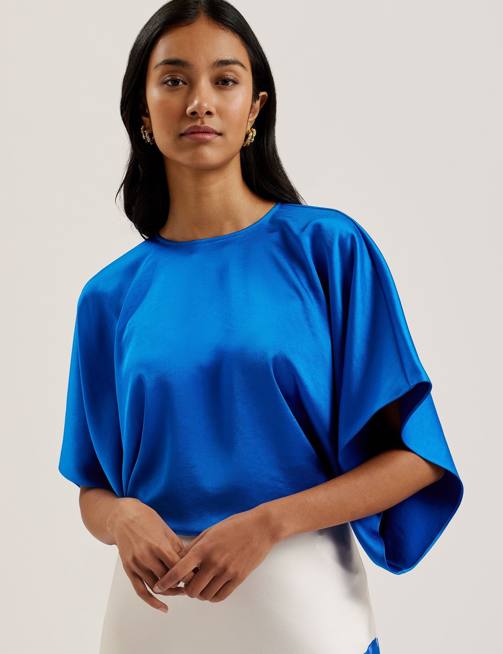 Ted Baker CHERIKA - Batwing Short Sleeve Satin Blouse BLUE