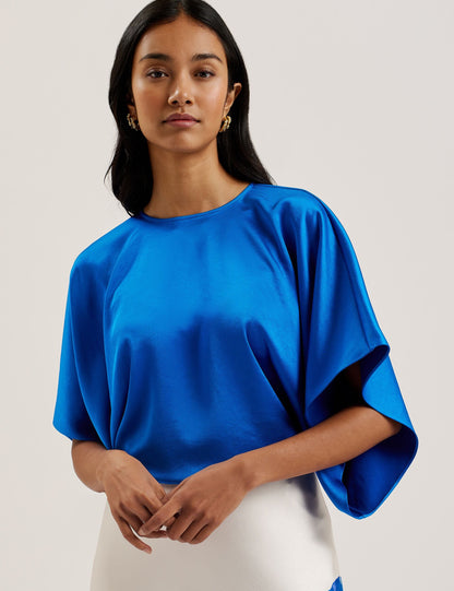 Ted Baker CHERIKA - Batwing Short Sleeve Satin Blouse BLUE