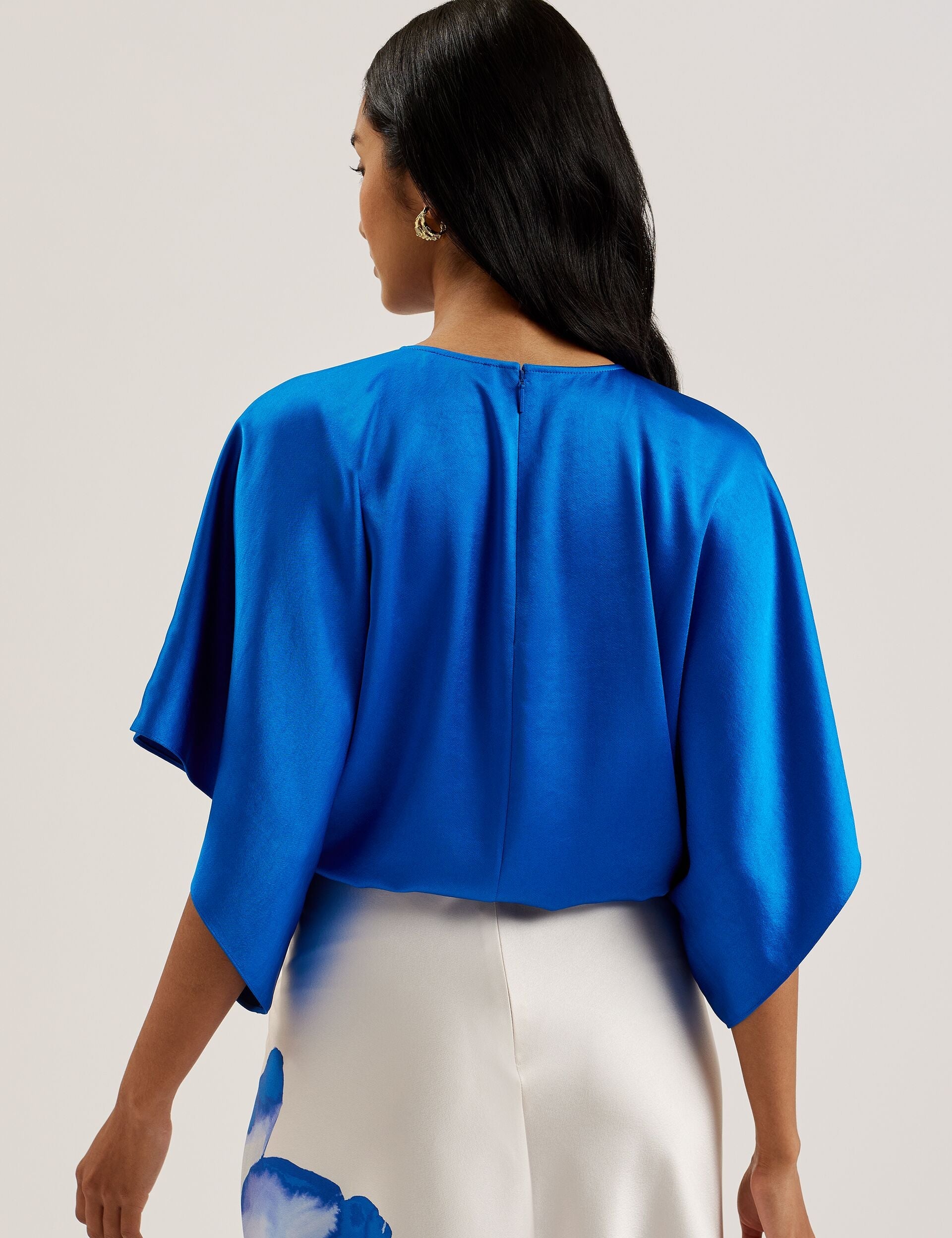 Ted Baker CHERIKA - Batwing Short Sleeve Satin Blouse BLUE