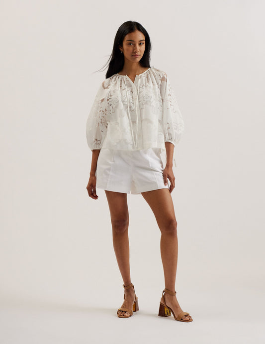 Ted Baker BACINA - Lace 3/4 Balloon Sleeve Blouse WHITE