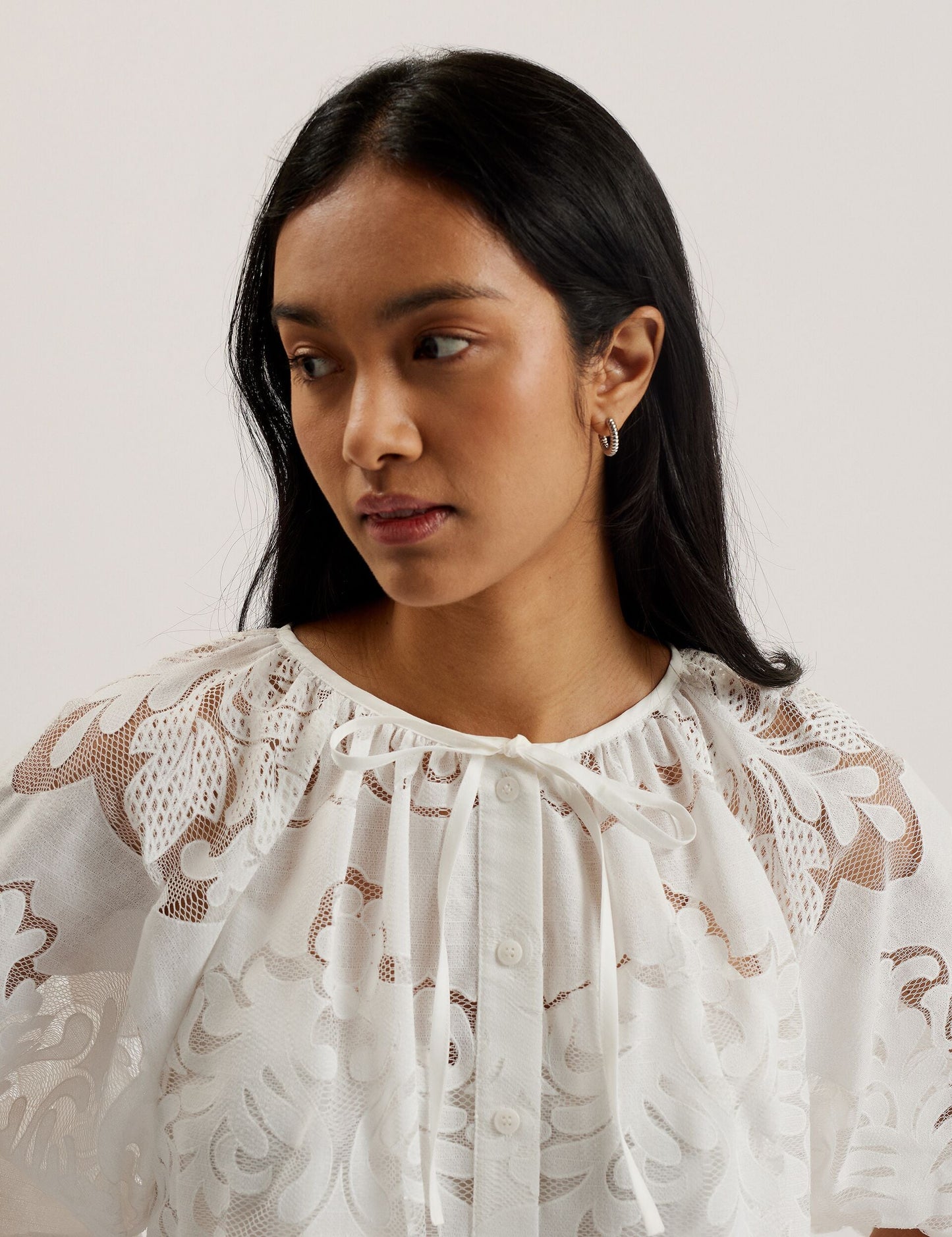 Ted Baker BACINA - Lace 3/4 Balloon Sleeve Blouse WHITE