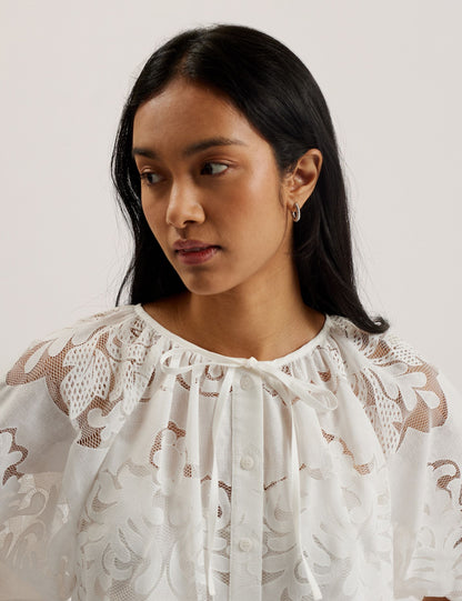 Ted Baker BACINA - Lace 3/4 Balloon Sleeve Blouse WHITE