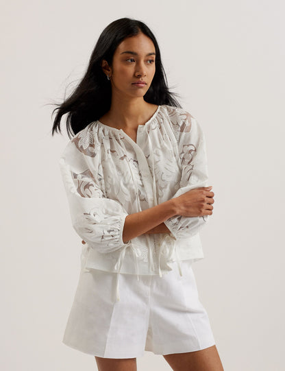 Ted Baker BACINA - Lace 3/4 Balloon Sleeve Blouse WHITE