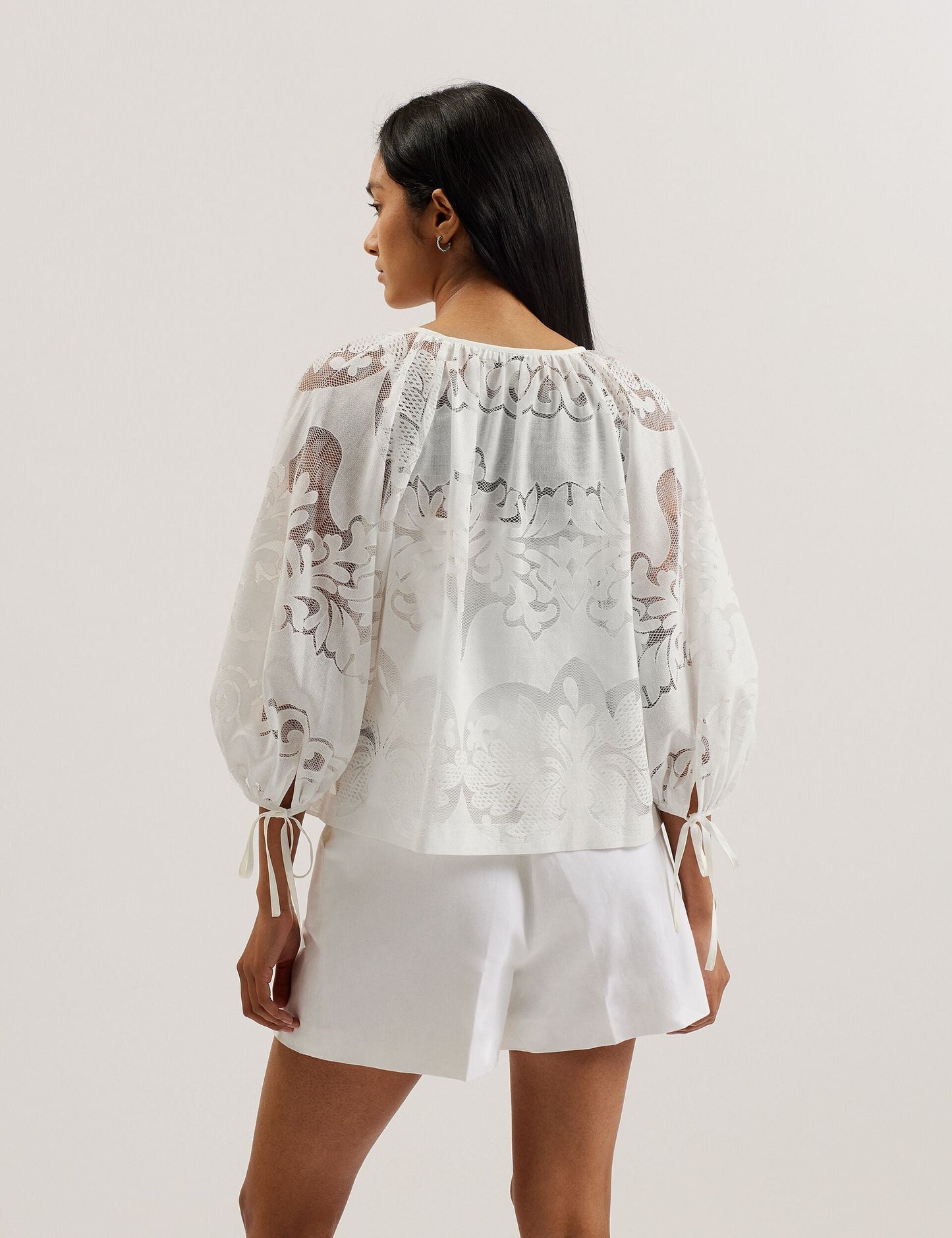 Ted Baker BACINA - Lace 3/4 Balloon Sleeve Blouse WHITE