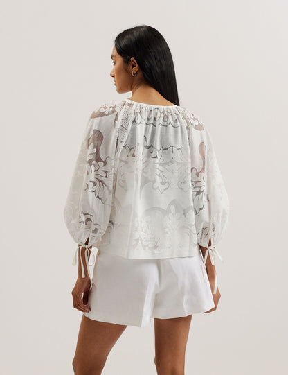 Ted Baker BACINA - Lace 3/4 Balloon Sleeve Blouse WHITE