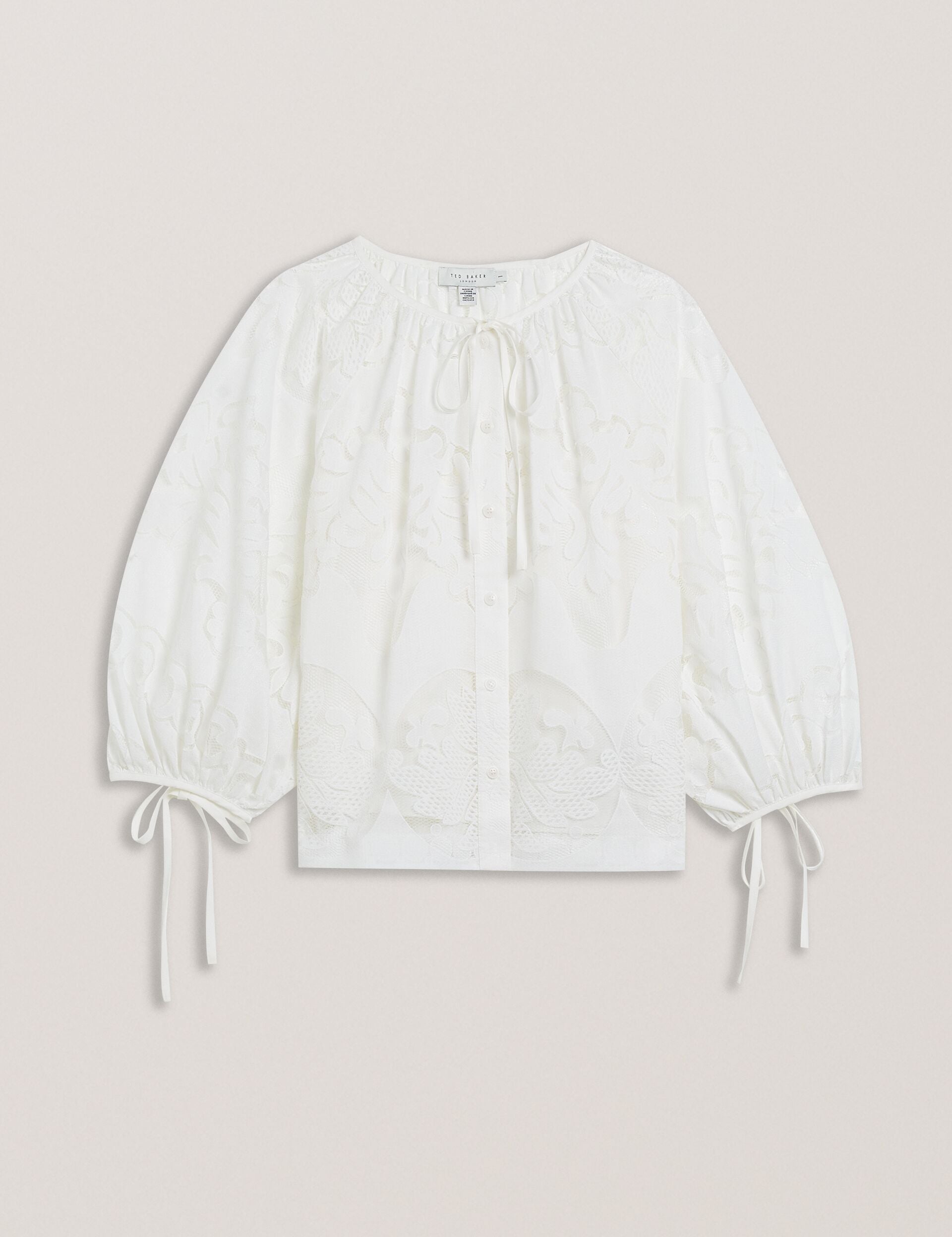 Ted Baker BACINA - Lace 3/4 Balloon Sleeve Blouse WHITE