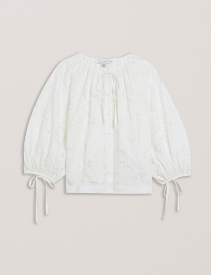 Ted Baker BACINA - Lace 3/4 Balloon Sleeve Blouse WHITE