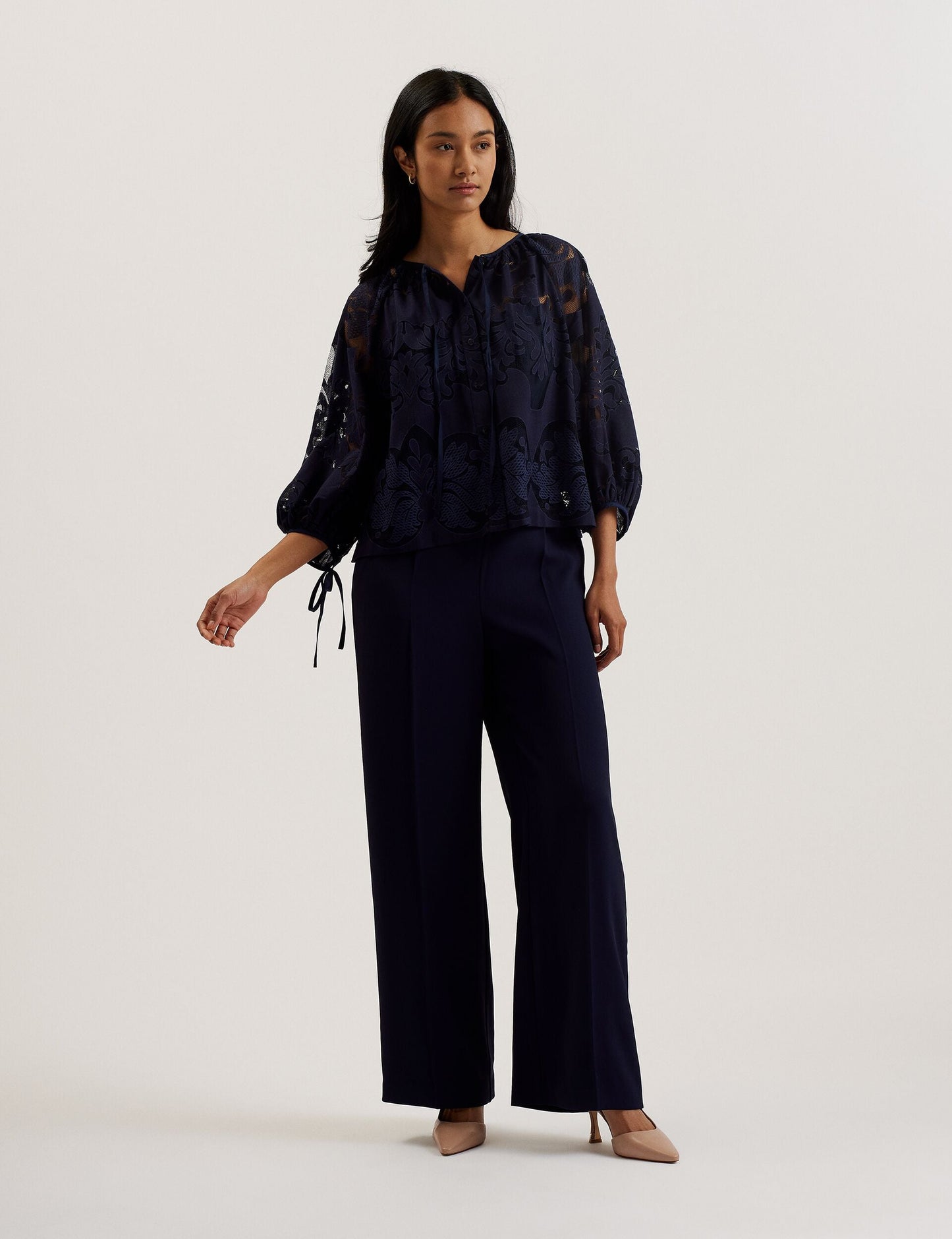 Ted Baker BACINA - Lace 3/4 Balloon Sleeve Blouse DARK BLUE