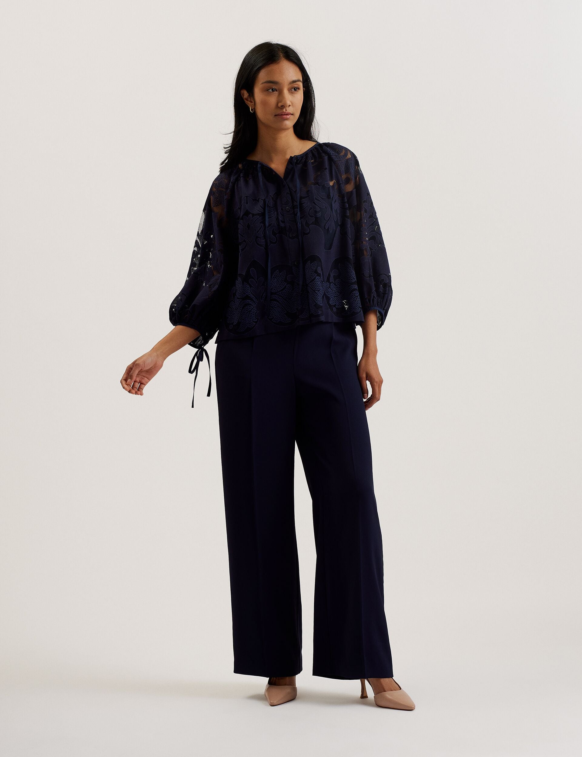 Ted Baker BACINA - Lace 3/4 Balloon Sleeve Blouse DARK BLUE