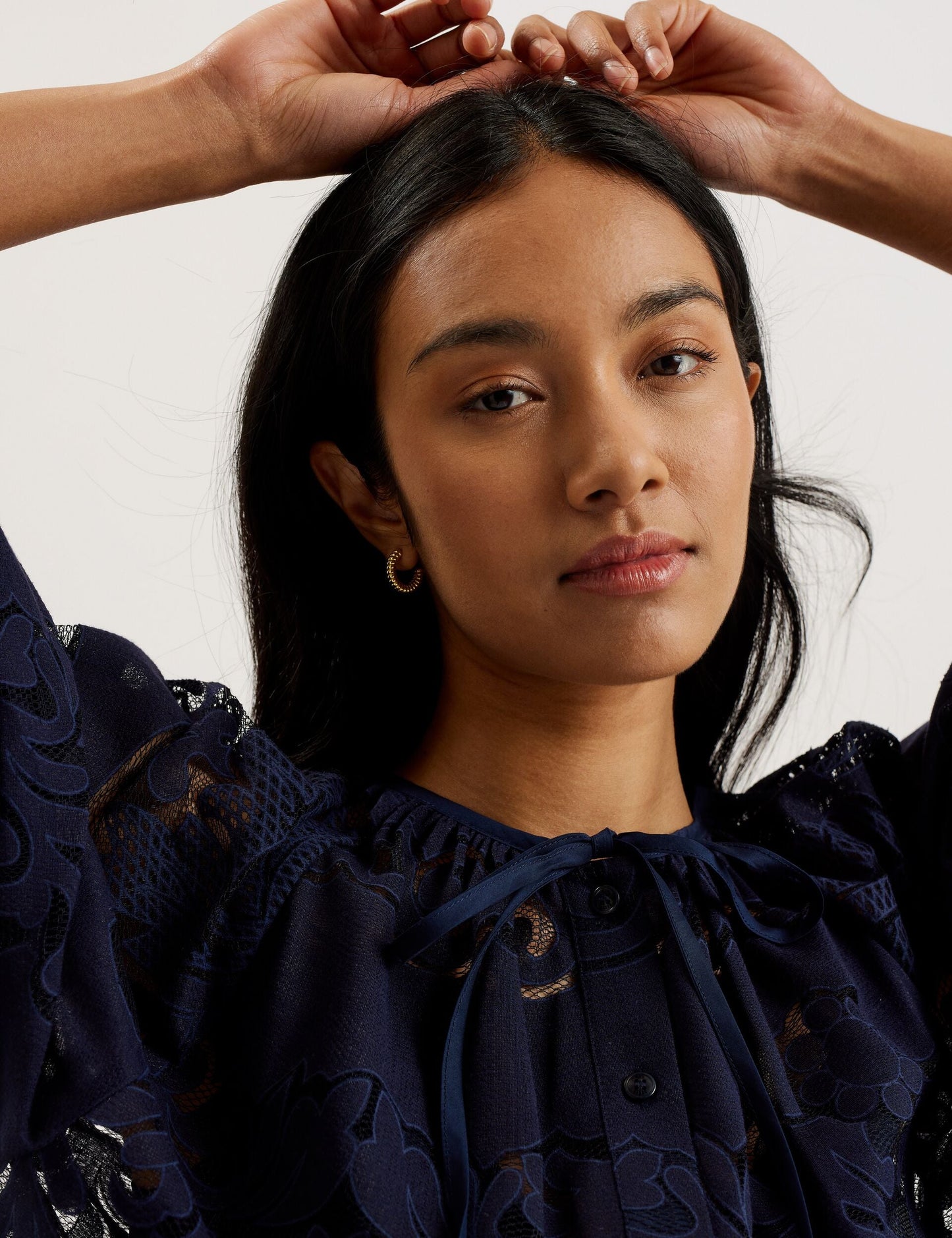 Ted Baker BACINA - Lace 3/4 Balloon Sleeve Blouse DARK BLUE