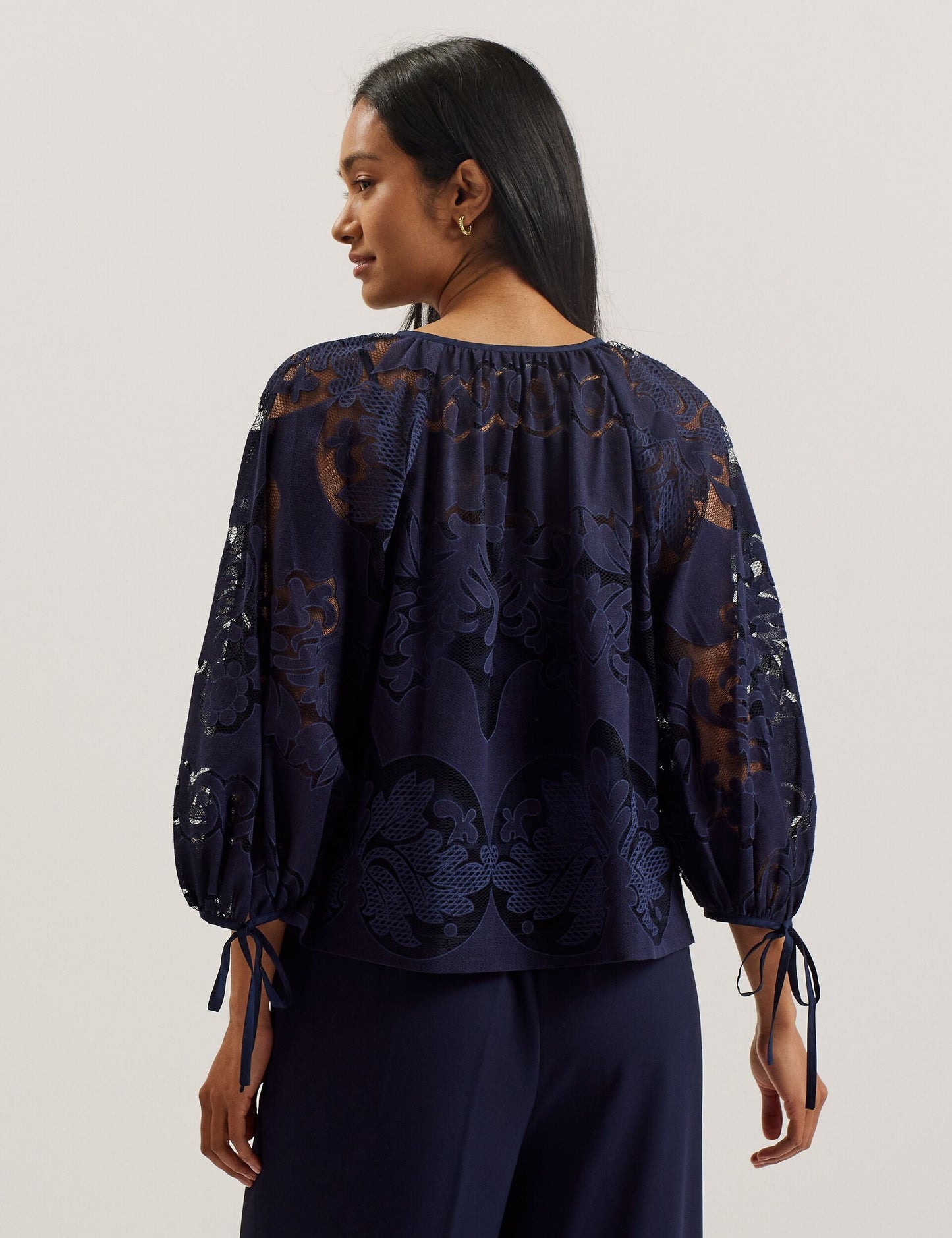 Ted Baker BACINA - Lace 3/4 Balloon Sleeve Blouse DARK BLUE