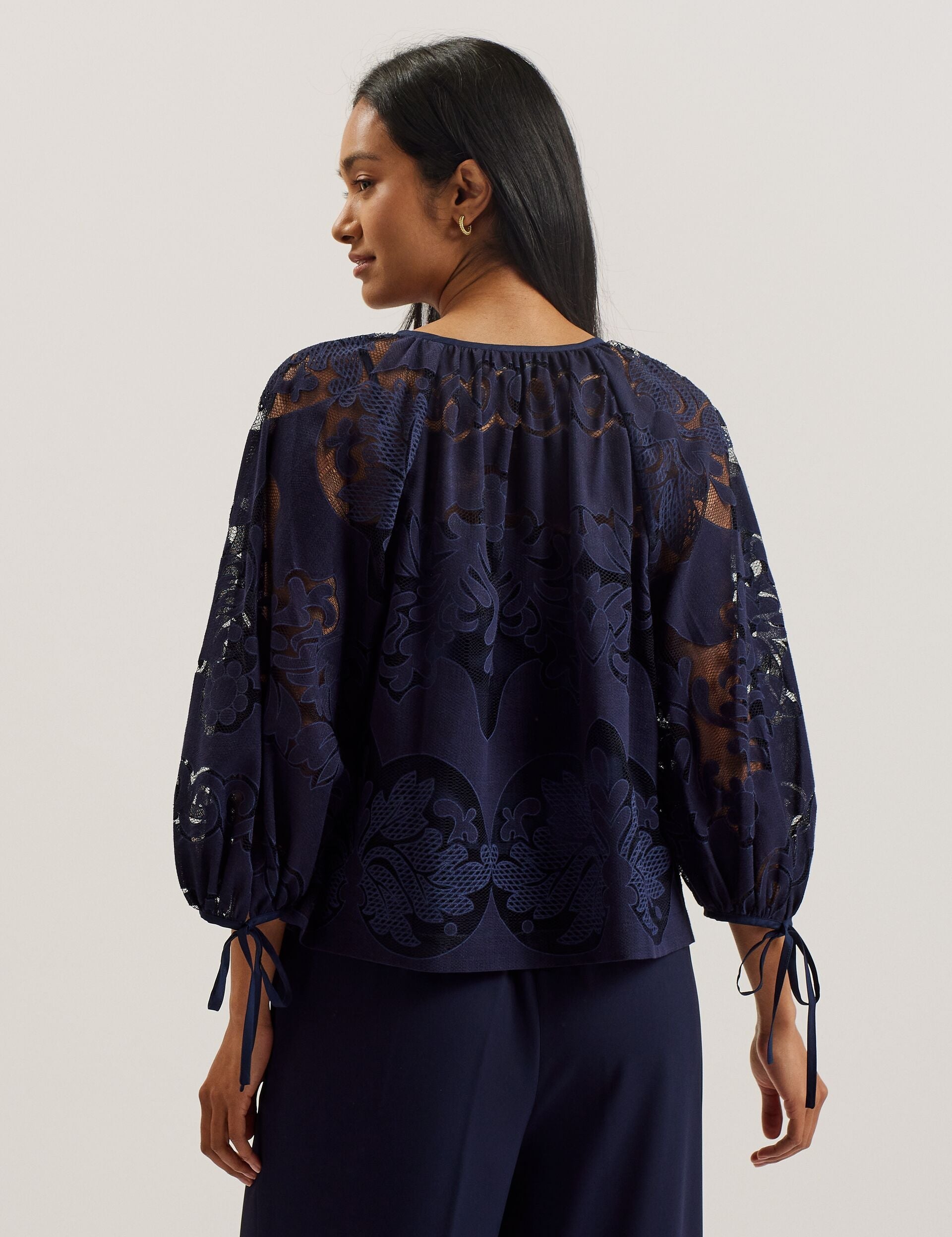 Ted Baker BACINA - Lace 3/4 Balloon Sleeve Blouse DARK BLUE