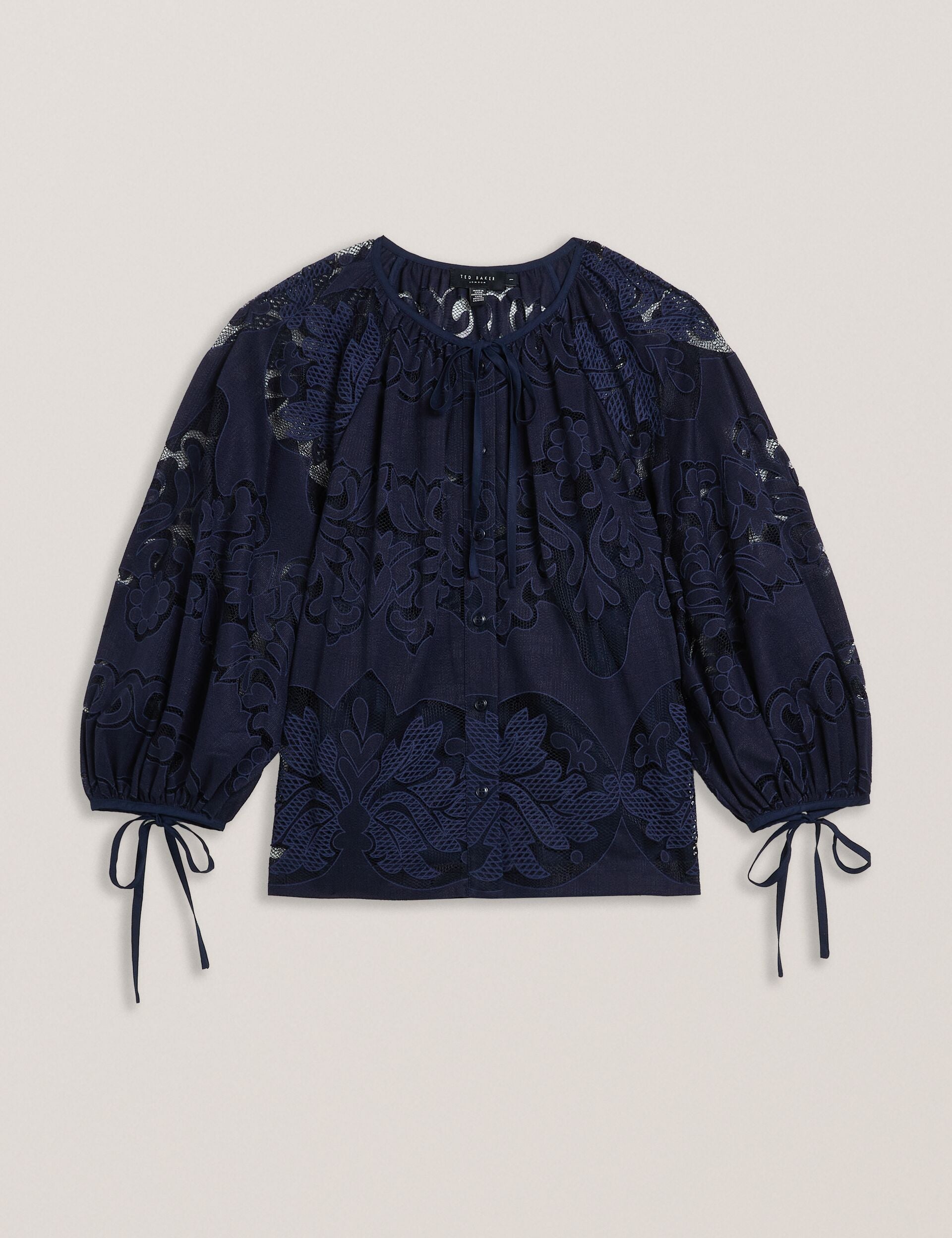 Ted Baker BACINA - Lace 3/4 Balloon Sleeve Blouse DARK BLUE