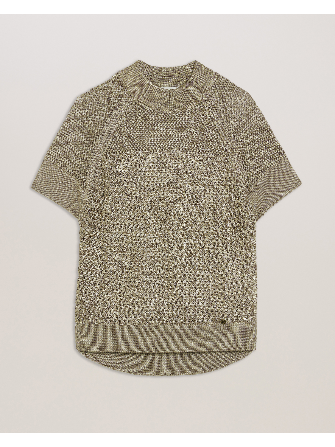 Ted Baker ABALY - Metallic Knitted Short Sleeve Top NATURAL