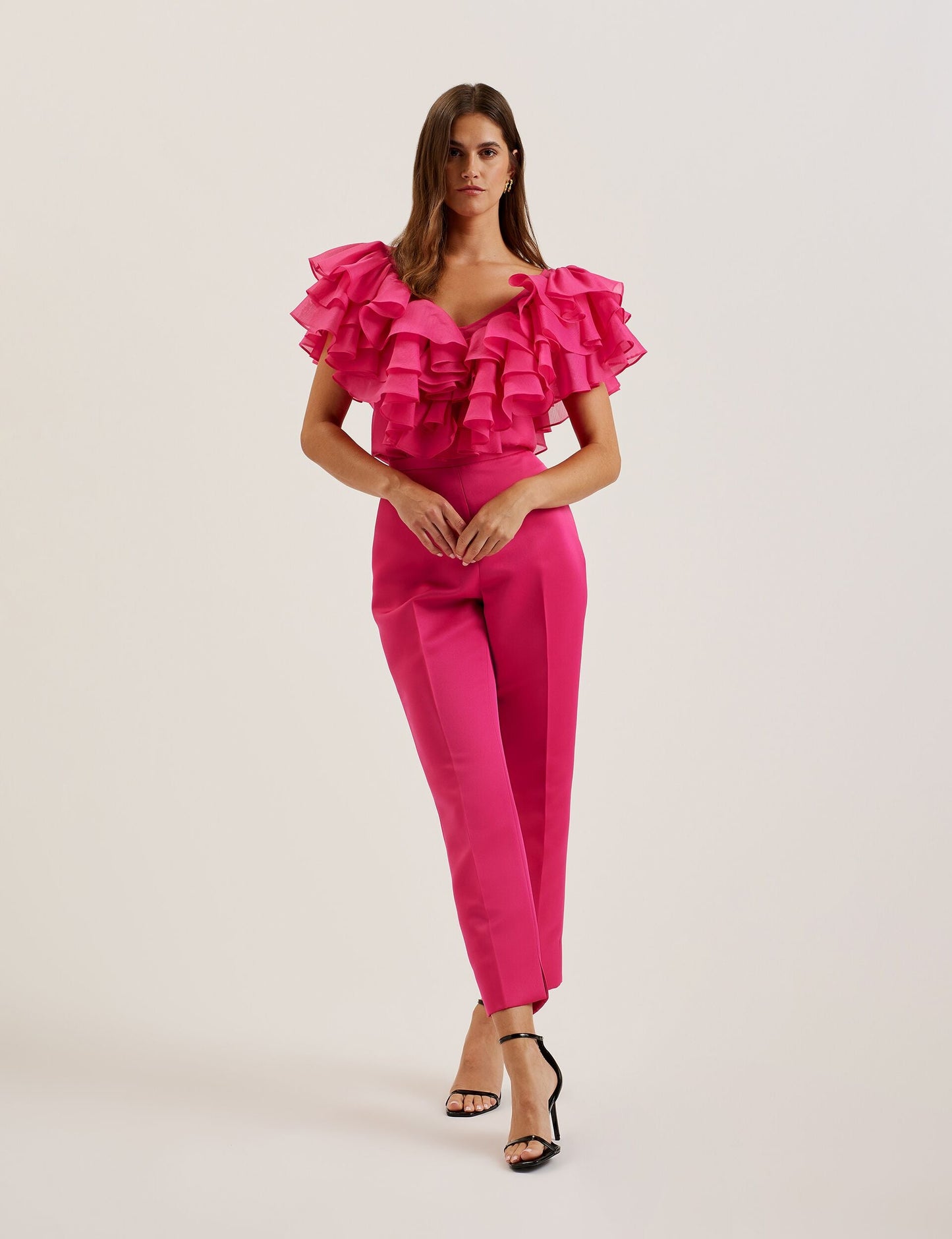 Ted Baker CALONDA - Oversized Frill Trim V-Neck Top FUCHSIA