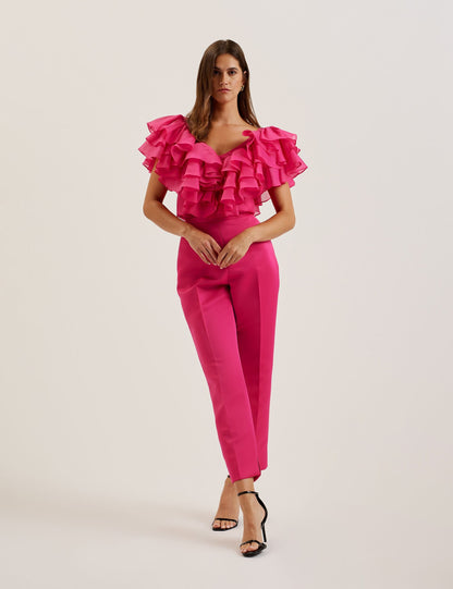 Ted Baker CALONDA - Oversized Frill Trim V-Neck Top FUCHSIA