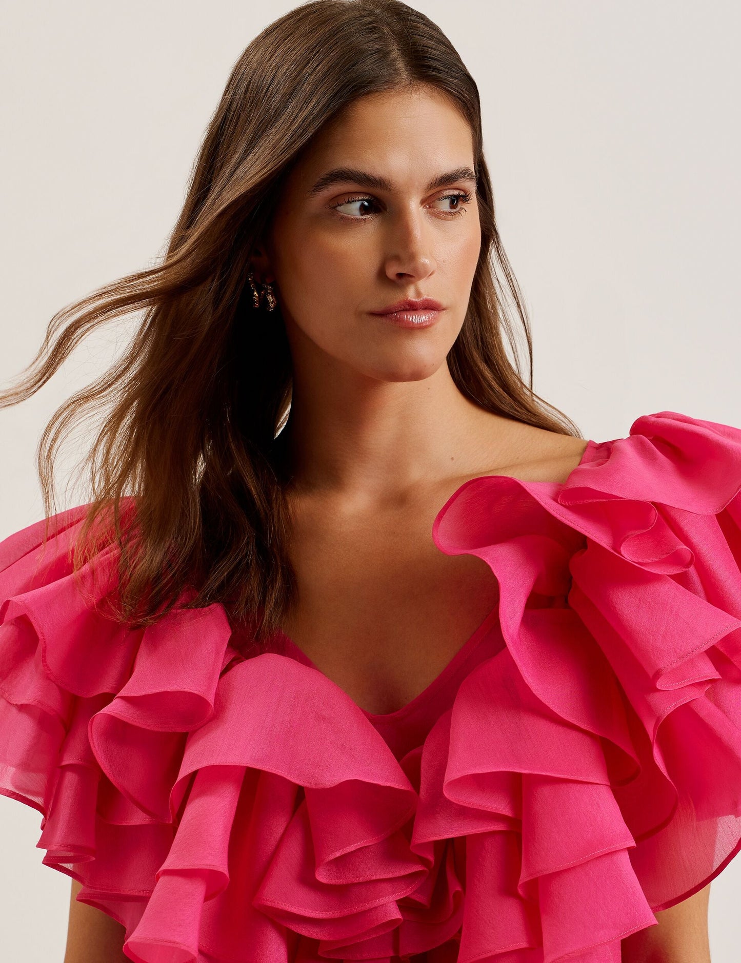 Ted Baker CALONDA - Oversized Frill Trim V-Neck Top FUCHSIA