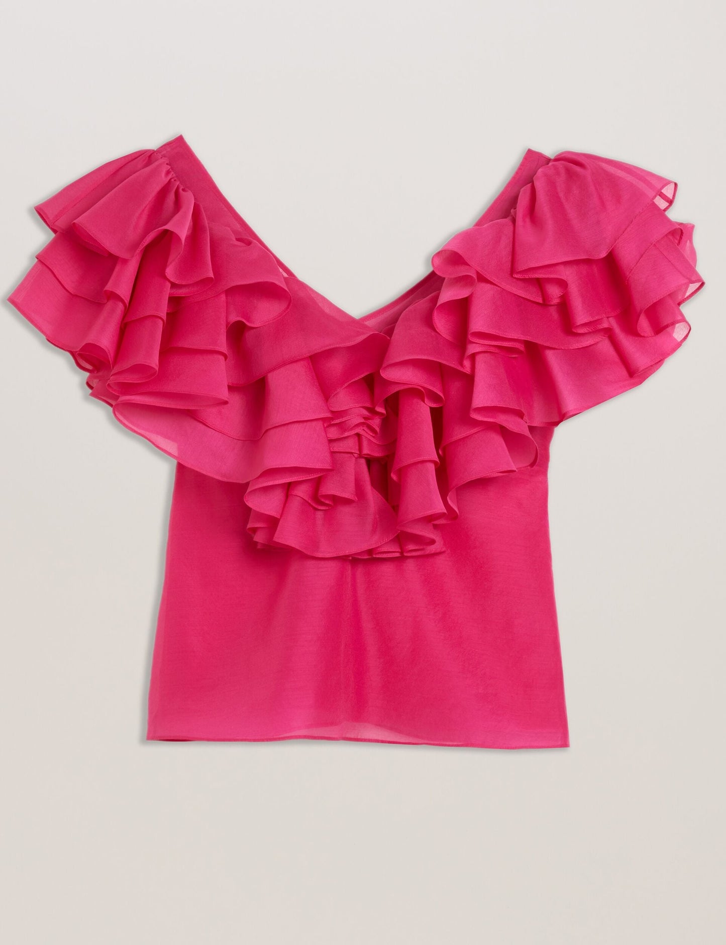 Ted Baker CALONDA - Oversized Frill Trim V-Neck Top FUCHSIA