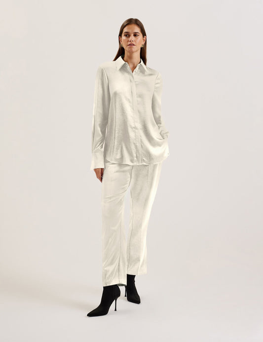 Ted Baker SONORA - Satin Longline Covered Placket Blouse IVORY