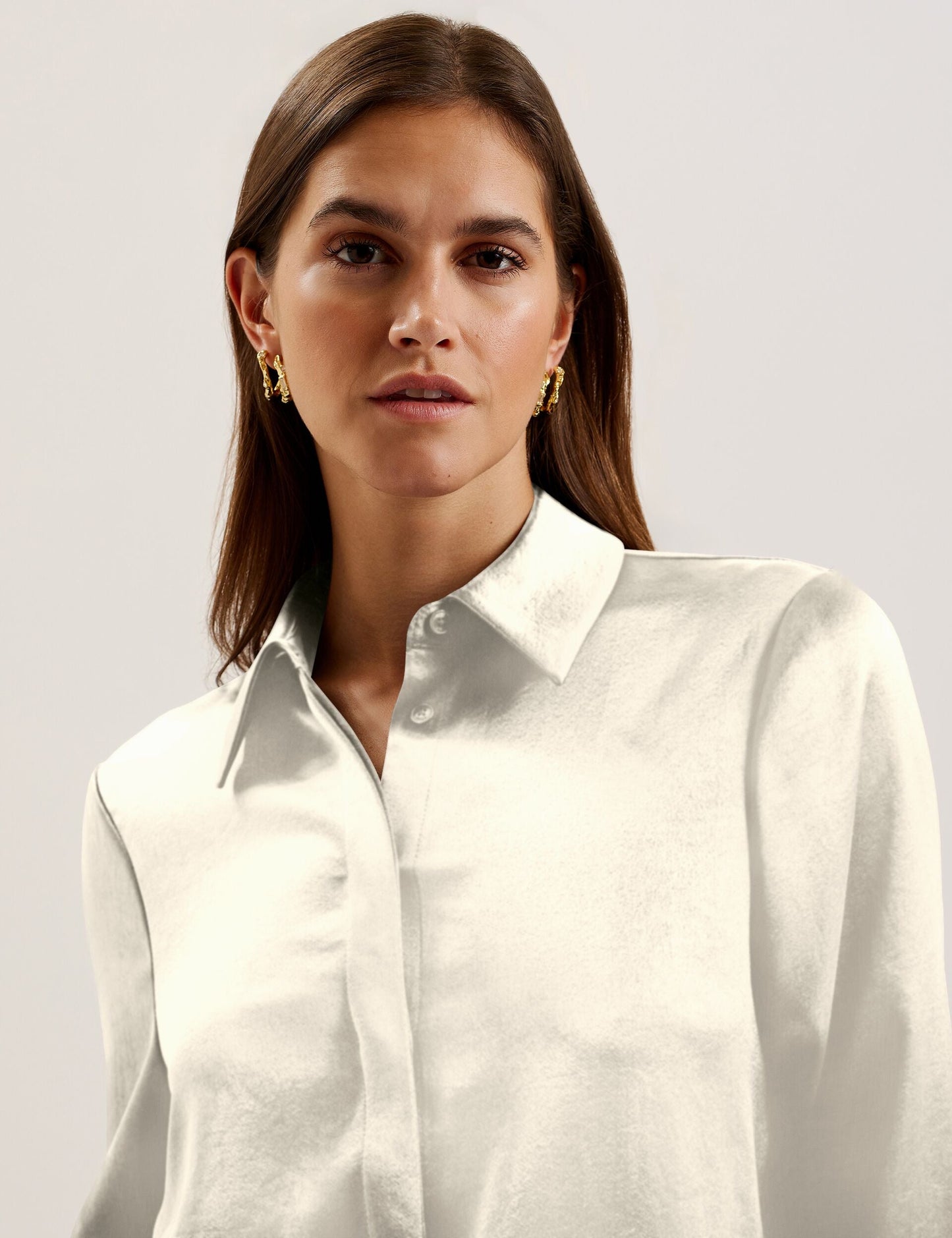 Ted Baker SONORA - Satin Longline Covered Placket Blouse IVORY