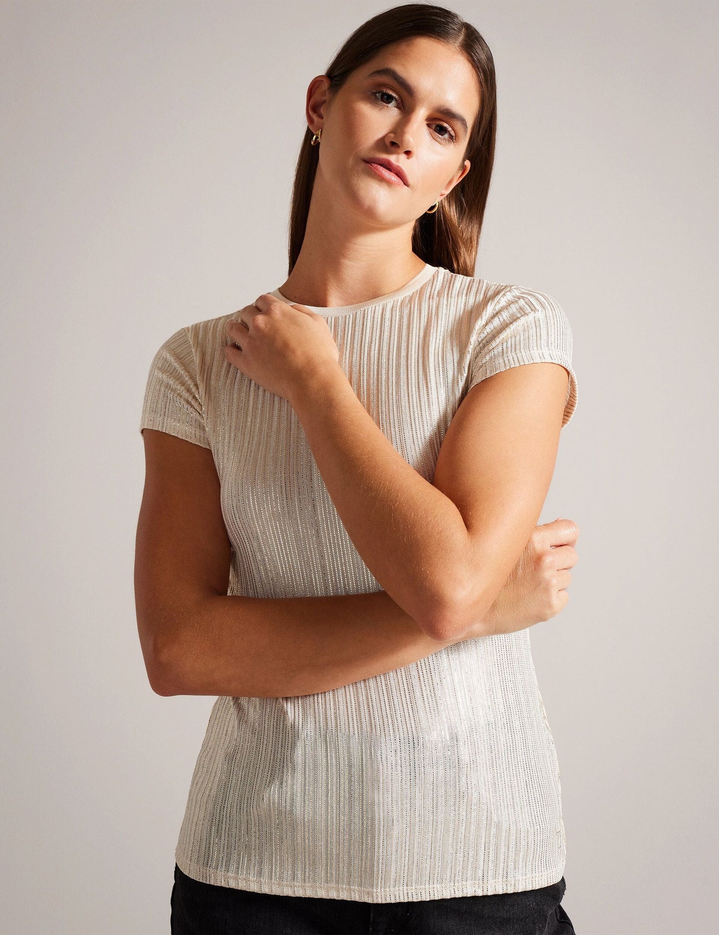 Ted Baker KATRINO - Metallic Short Sleeve Crew Neck GOLD