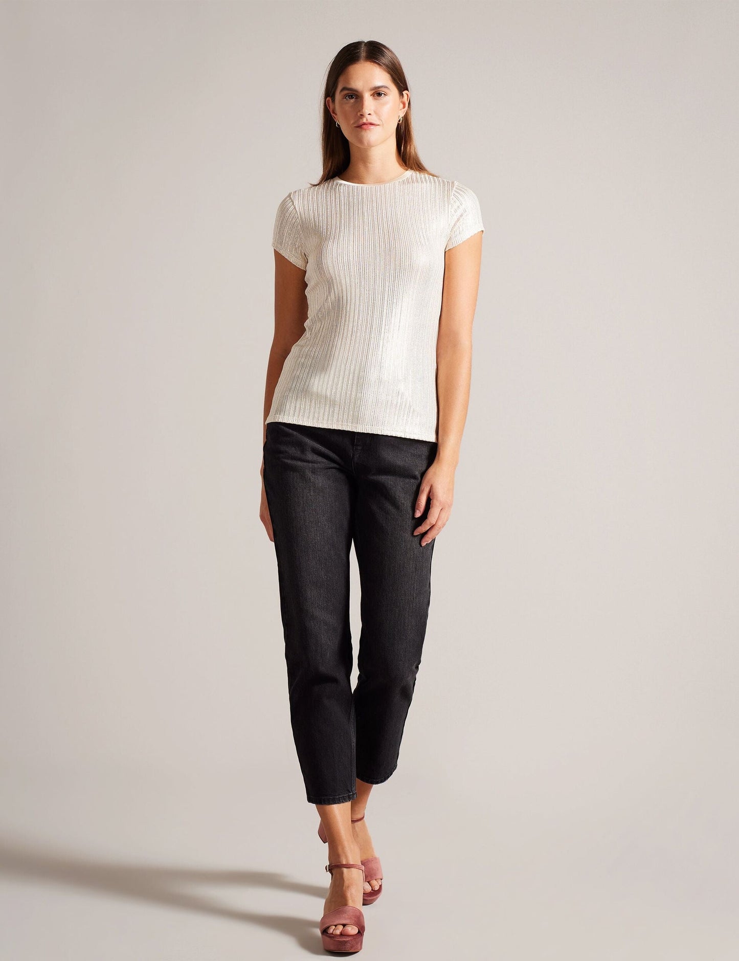 Ted Baker KATRINO - Metallic Short Sleeve Crew Neck GOLD
