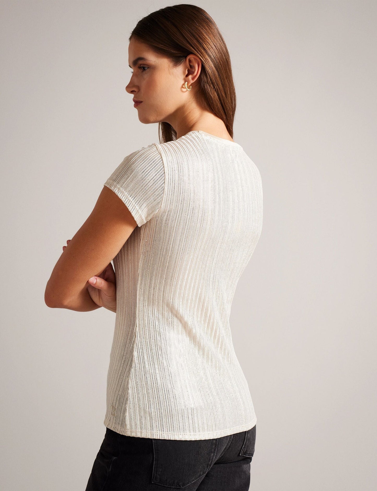 Ted Baker KATRINO - Metallic Short Sleeve Crew Neck GOLD