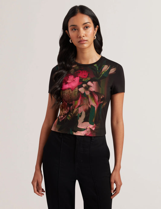 Ted Baker SUNNYY - Blurred Floral Print Slim Fit T-Shirt BLACK