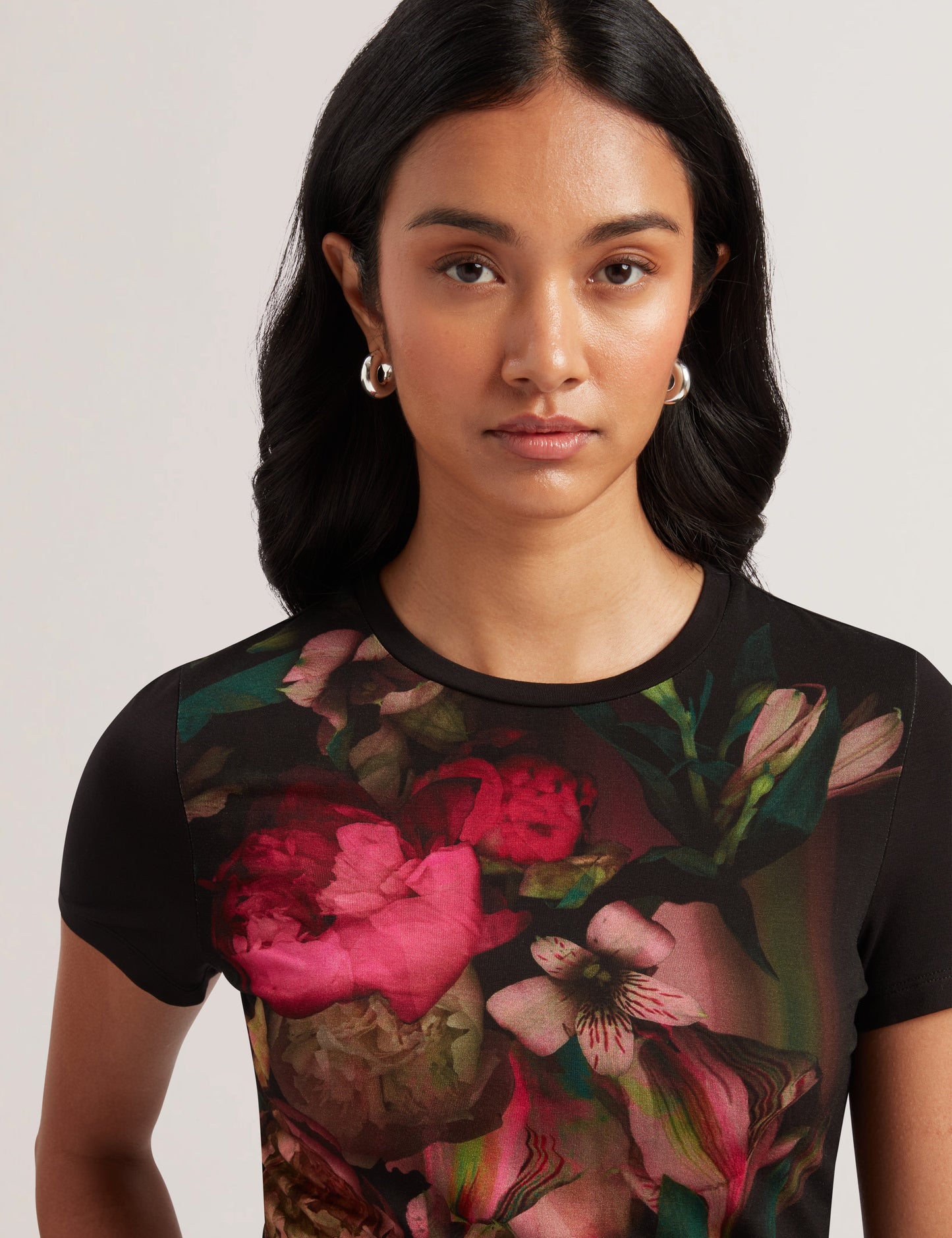 Ted Baker SUNNYY - Blurred Floral Print Slim Fit T-Shirt BLACK