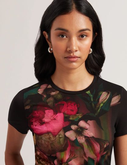 Ted Baker SUNNYY - Blurred Floral Print Slim Fit T-Shirt BLACK