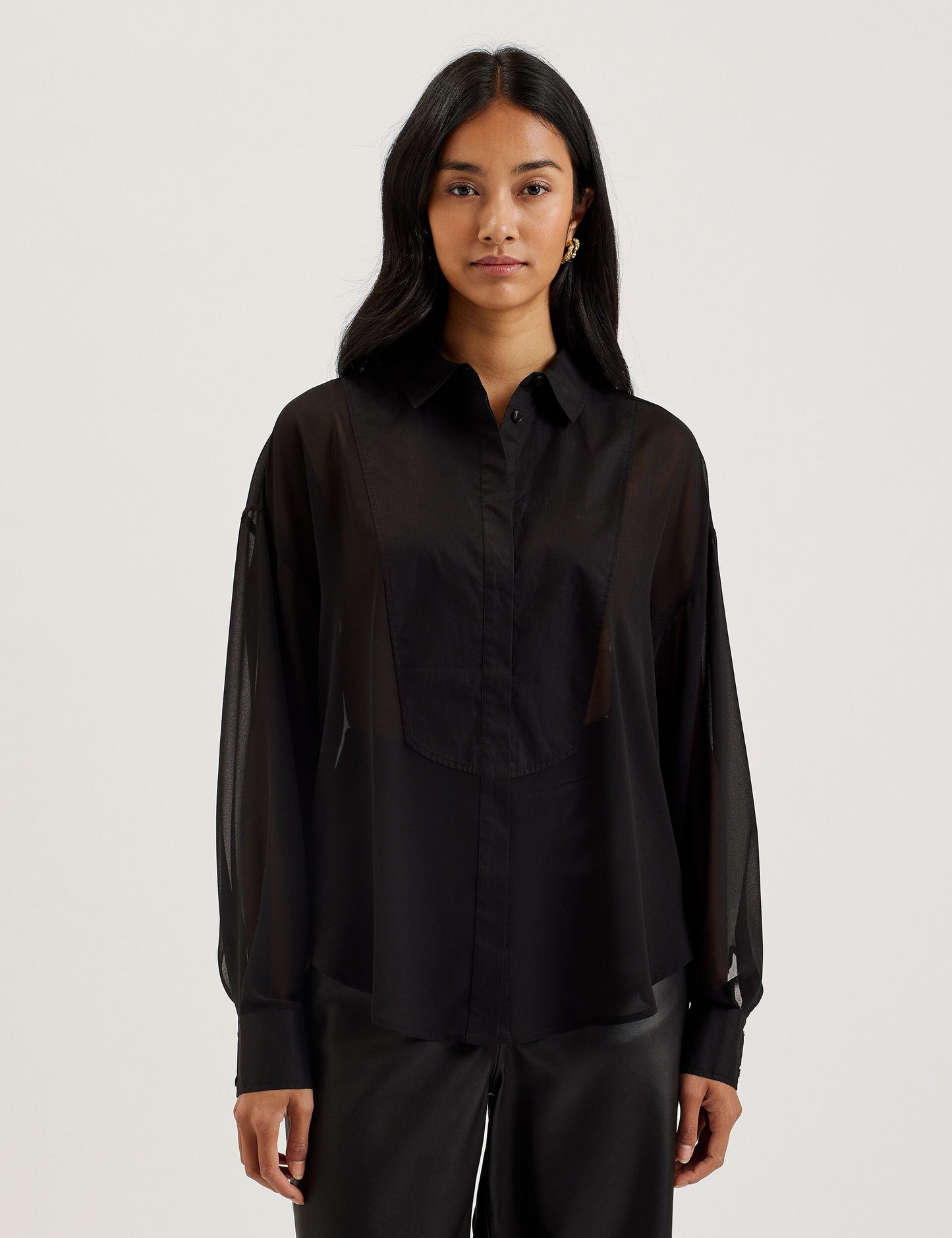 Ted Baker LECHOSA - Bib Front Sheer Long Sleeve Blouse BLACK