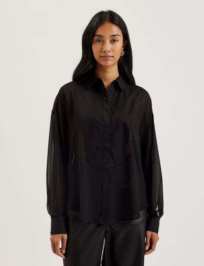 Ted Baker LECHOSA - Bib Front Sheer Long Sleeve Blouse BLACK