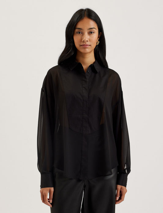 Ted Baker LECHOSA - Bib Front Sheer Long Sleeve Blouse BLACK