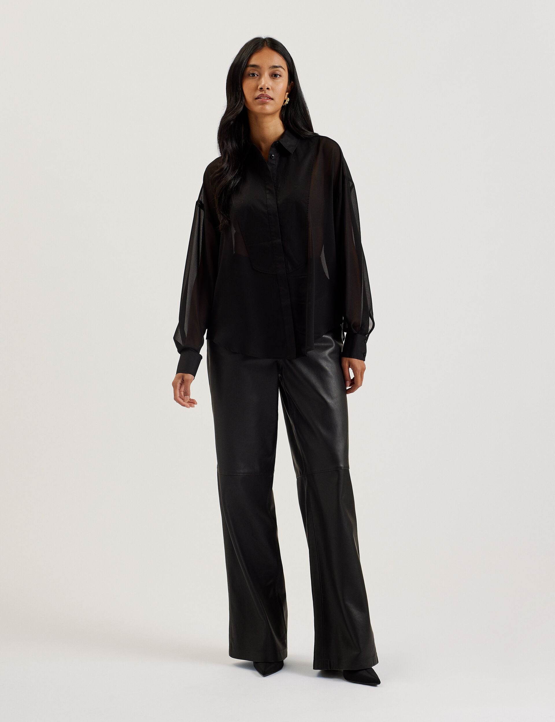 Ted Baker LECHOSA - Bib Front Sheer Long Sleeve Blouse BLACK