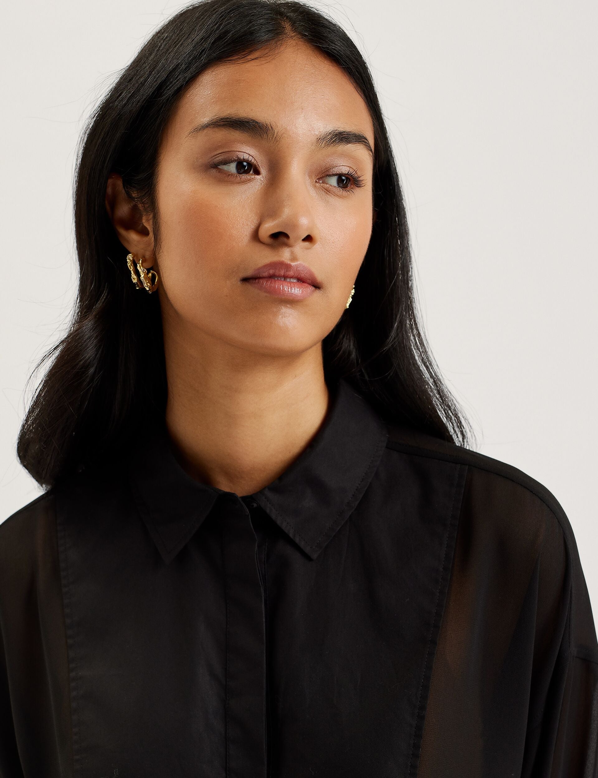 Ted Baker LECHOSA - Bib Front Sheer Long Sleeve Blouse BLACK