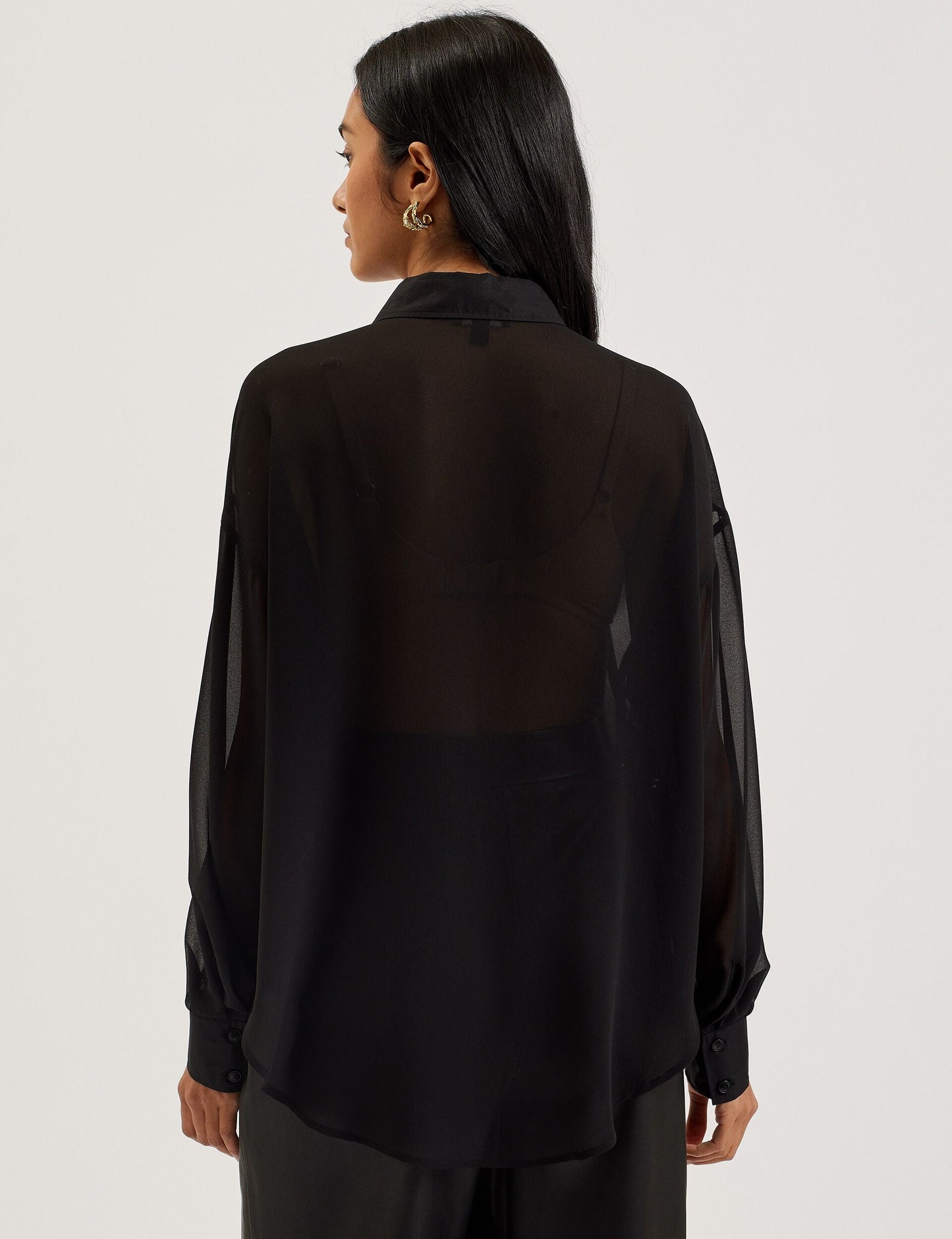 Ted Baker LECHOSA - Bib Front Sheer Long Sleeve Blouse BLACK