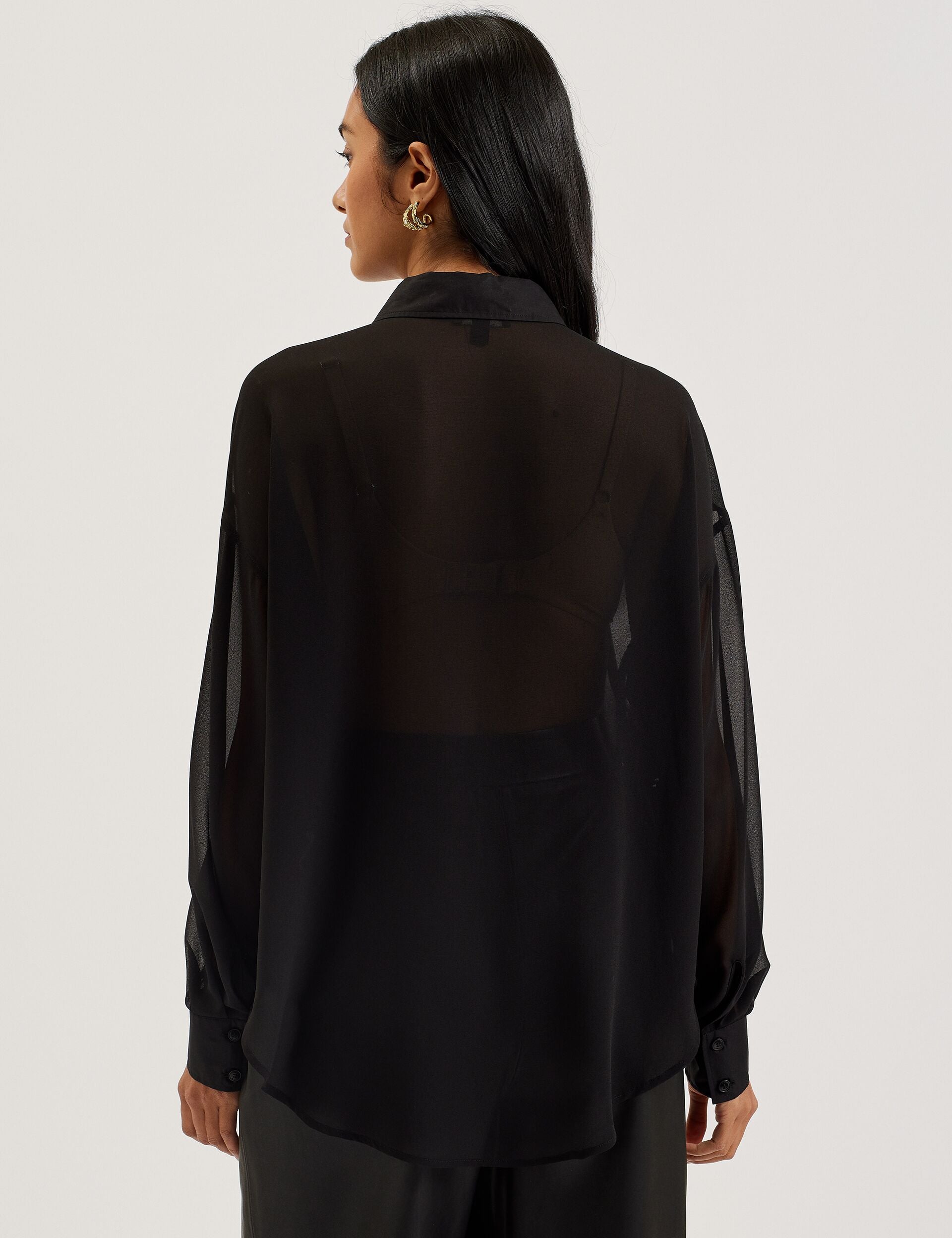 Ted Baker LECHOSA - Bib Front Sheer Long Sleeve Blouse BLACK