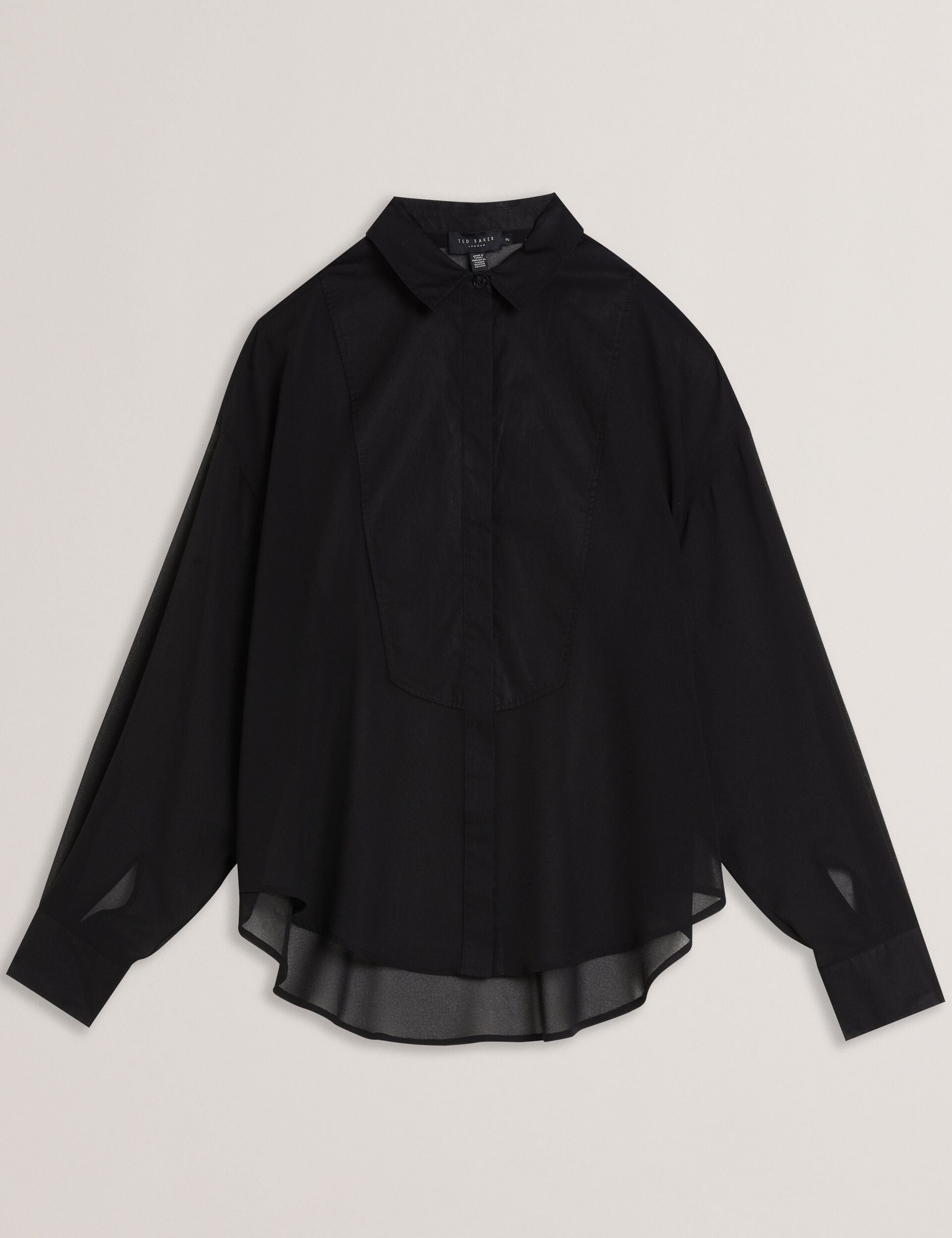 Ted Baker LECHOSA - Bib Front Sheer Long Sleeve Blouse BLACK