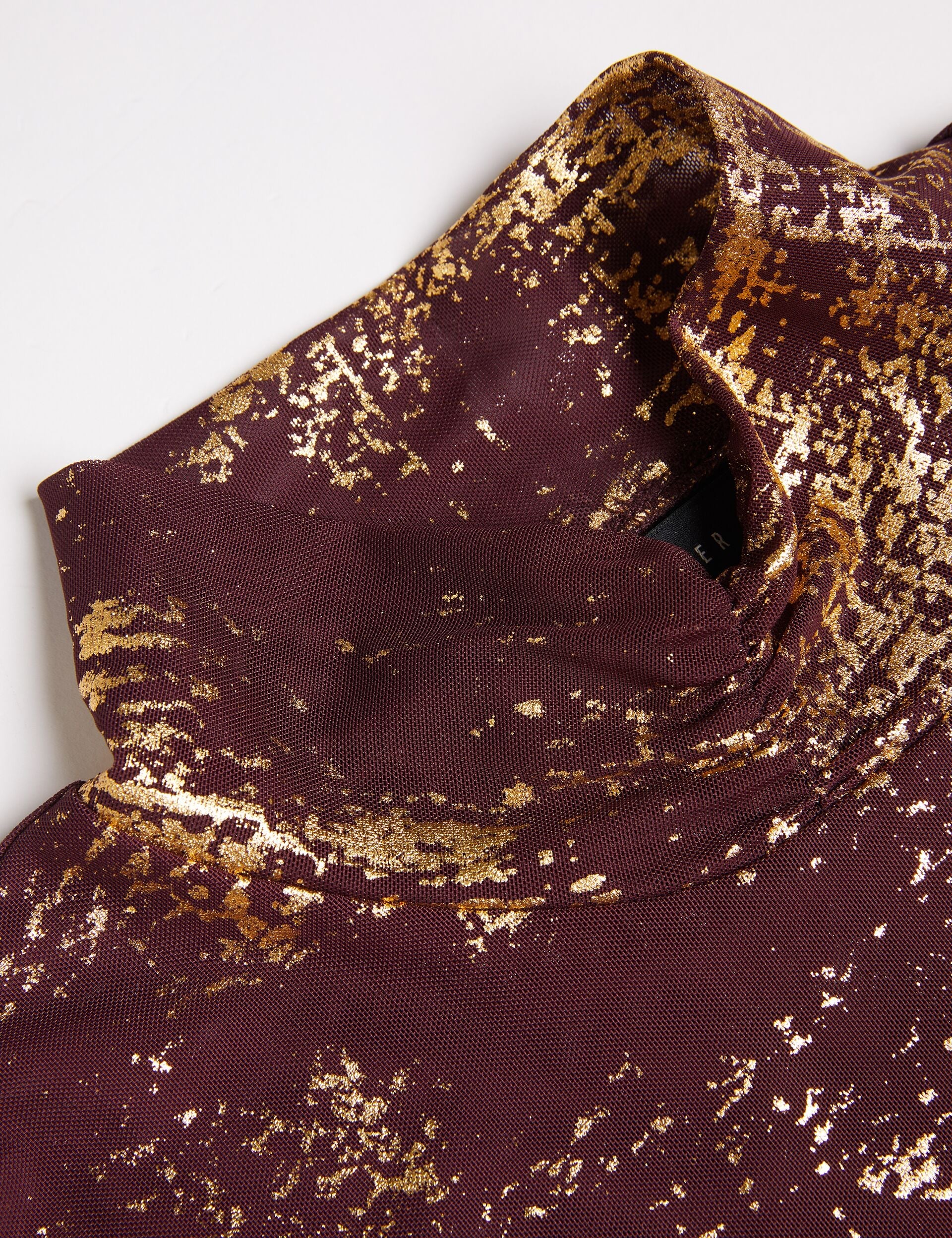 Ted Baker SOFIY - Foil Print High Neck Mesh Top DARK RED