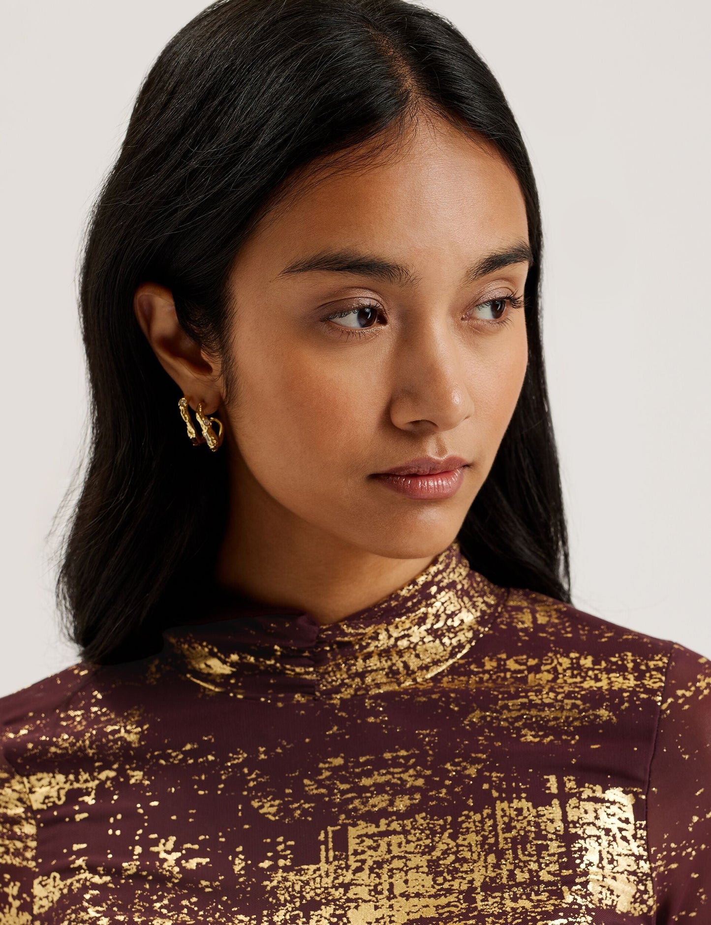 Ted Baker SOFIY - Foil Print High Neck Mesh Top DARK RED