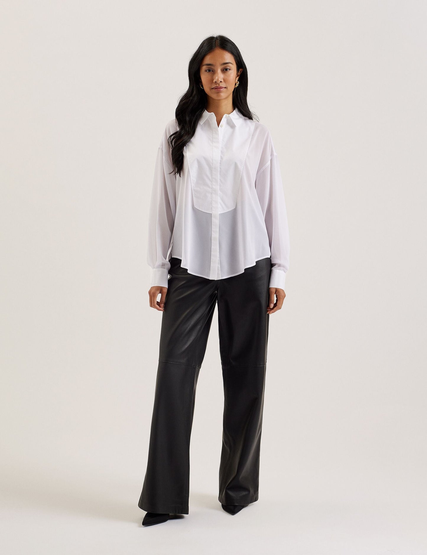 Ted Baker LECHOSA - Bib Front Sheer Long Sleeve Blouse WHITE