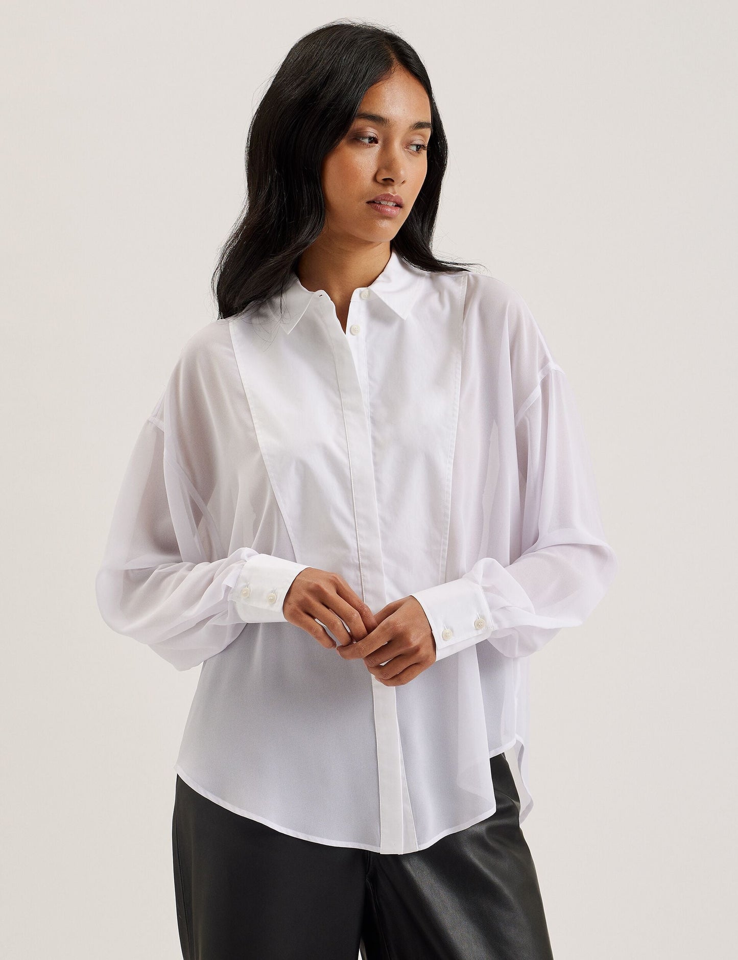 Ted Baker LECHOSA - Bib Front Sheer Long Sleeve Blouse WHITE