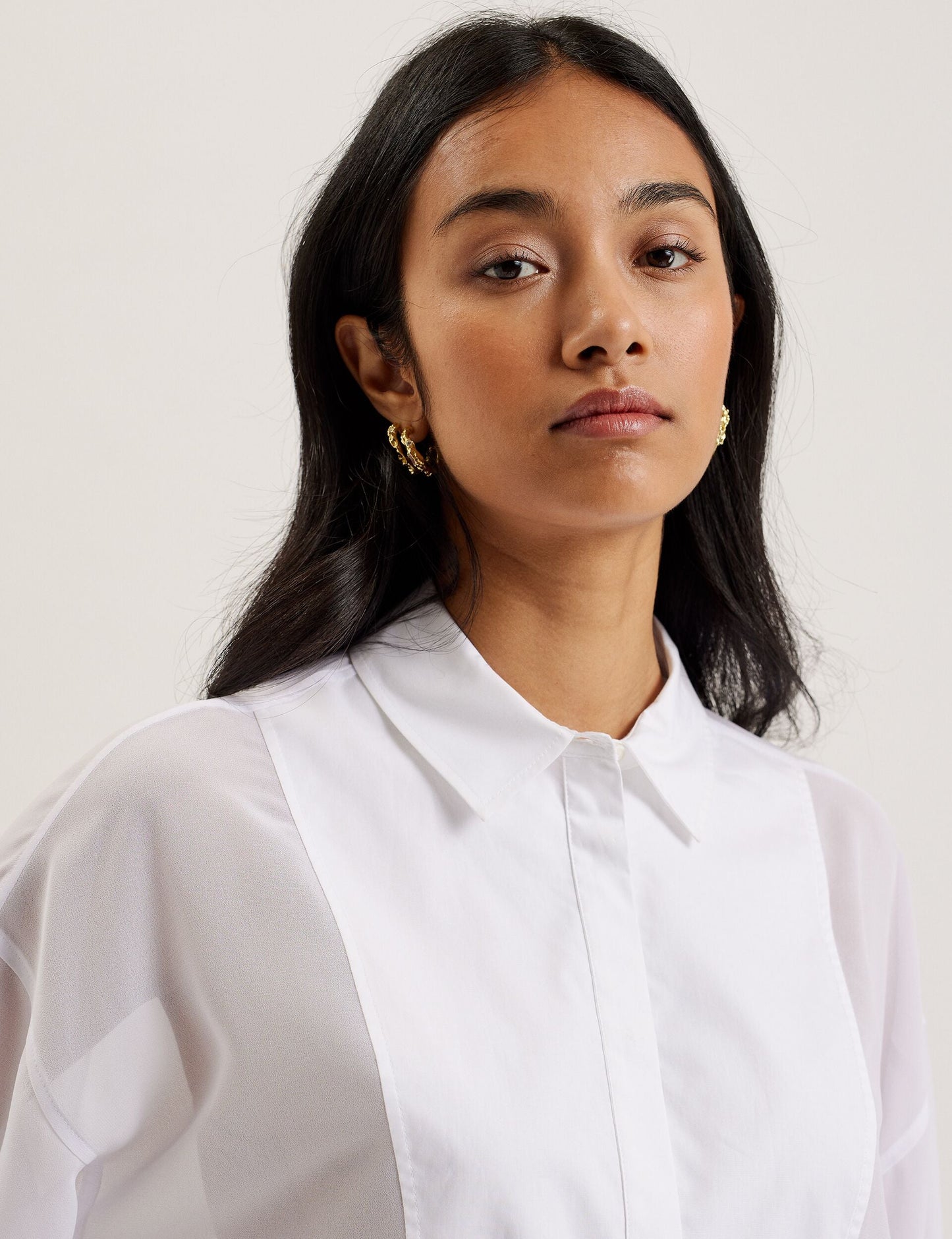 Ted Baker LECHOSA - Bib Front Sheer Long Sleeve Blouse WHITE