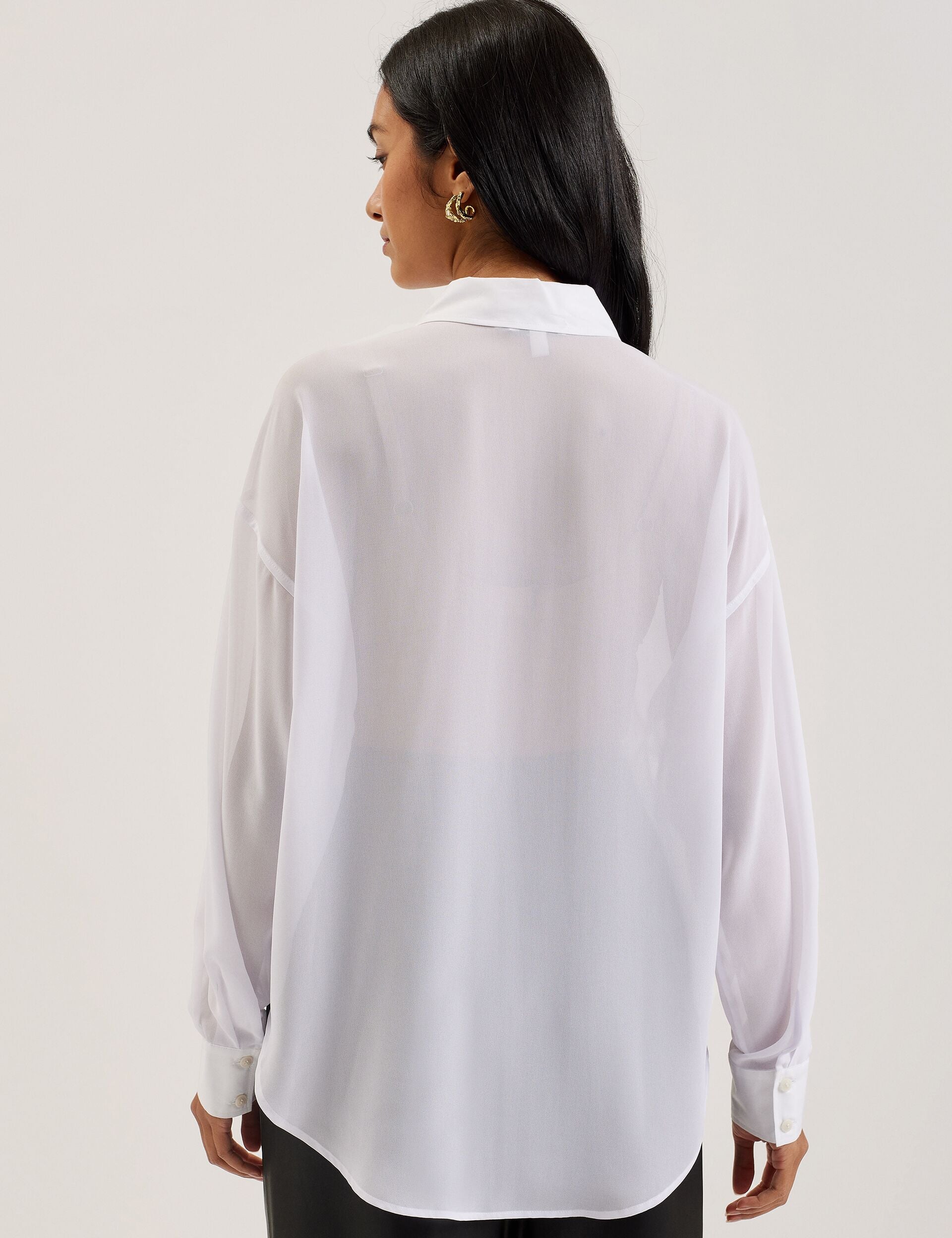 Ted Baker LECHOSA - Bib Front Sheer Long Sleeve Blouse WHITE