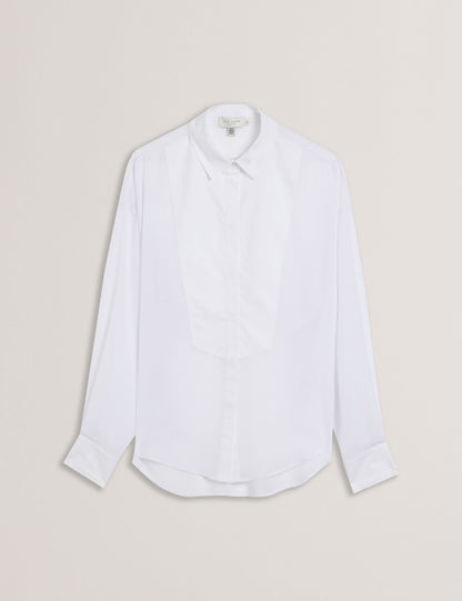 Ted Baker LECHOSA - Bib Front Sheer Long Sleeve Blouse WHITE