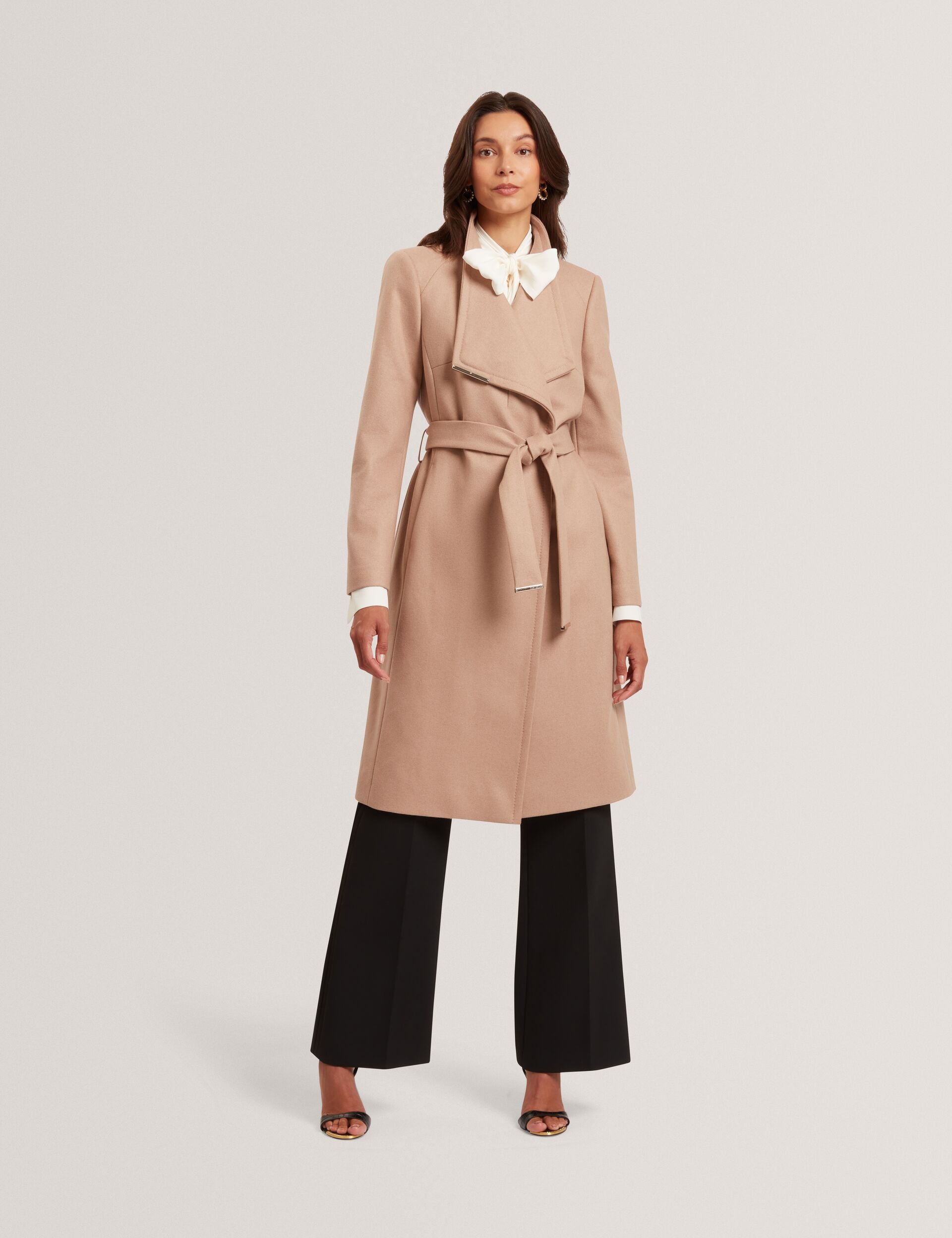 Ted Baker ROSE Mid Length Belted Wool Wrap Coat CAMEL