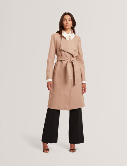 Ted Baker ROSE Mid Length Belted Wool Wrap Coat CAMEL