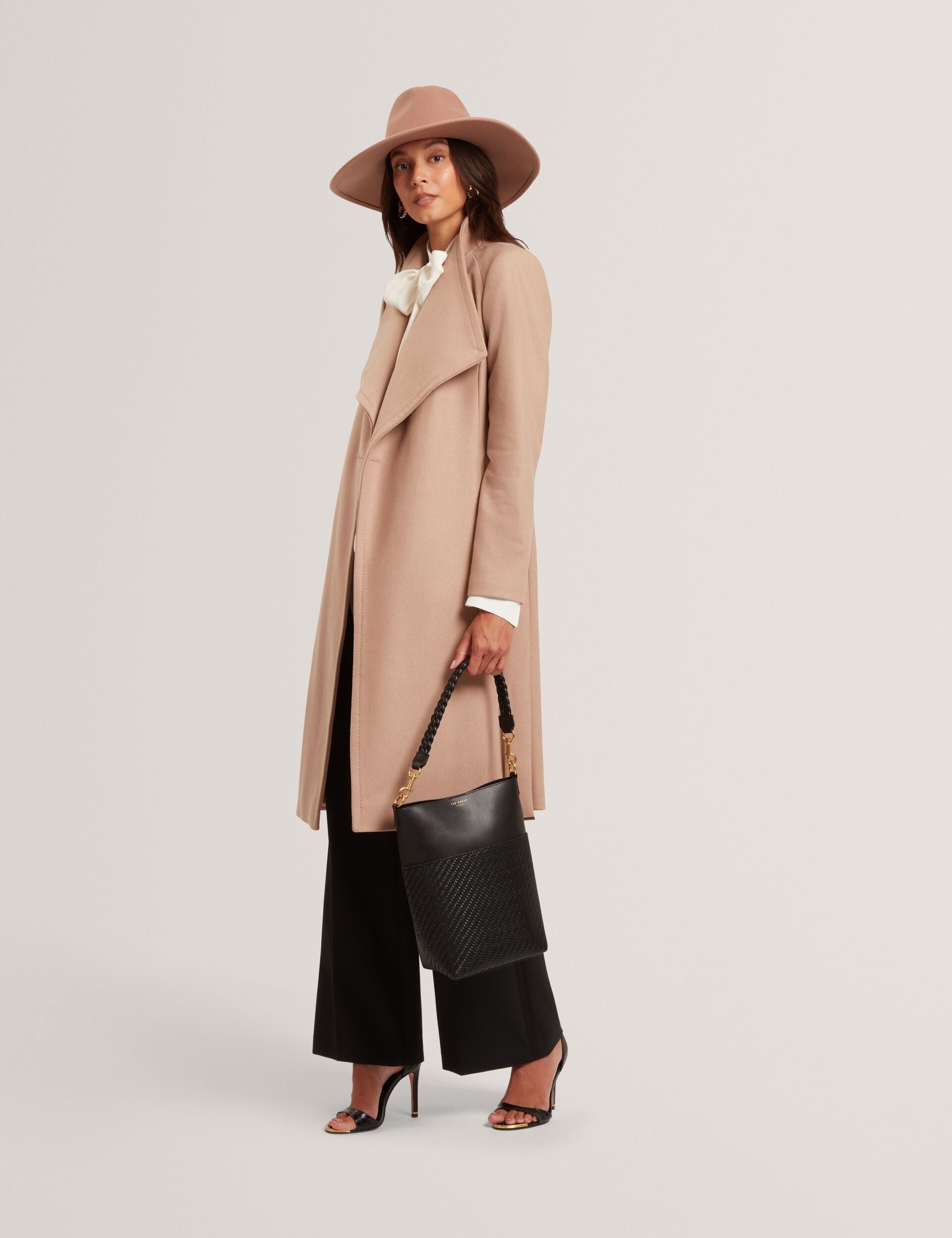 Ted Baker ROSE Mid Length Belted Wool Wrap Coat CAMEL