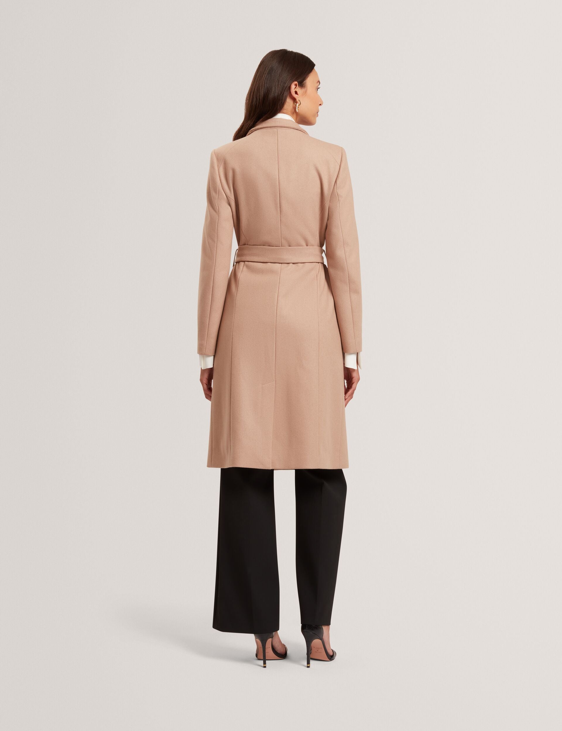 Ted Baker ROSE Mid Length Belted Wool Wrap Coat CAMEL
